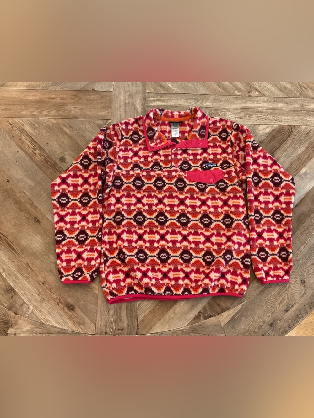 Patagonia Synchilla Snap-T Fleece Pullover Aztec Print Pink Orange - Picture 2 of 8